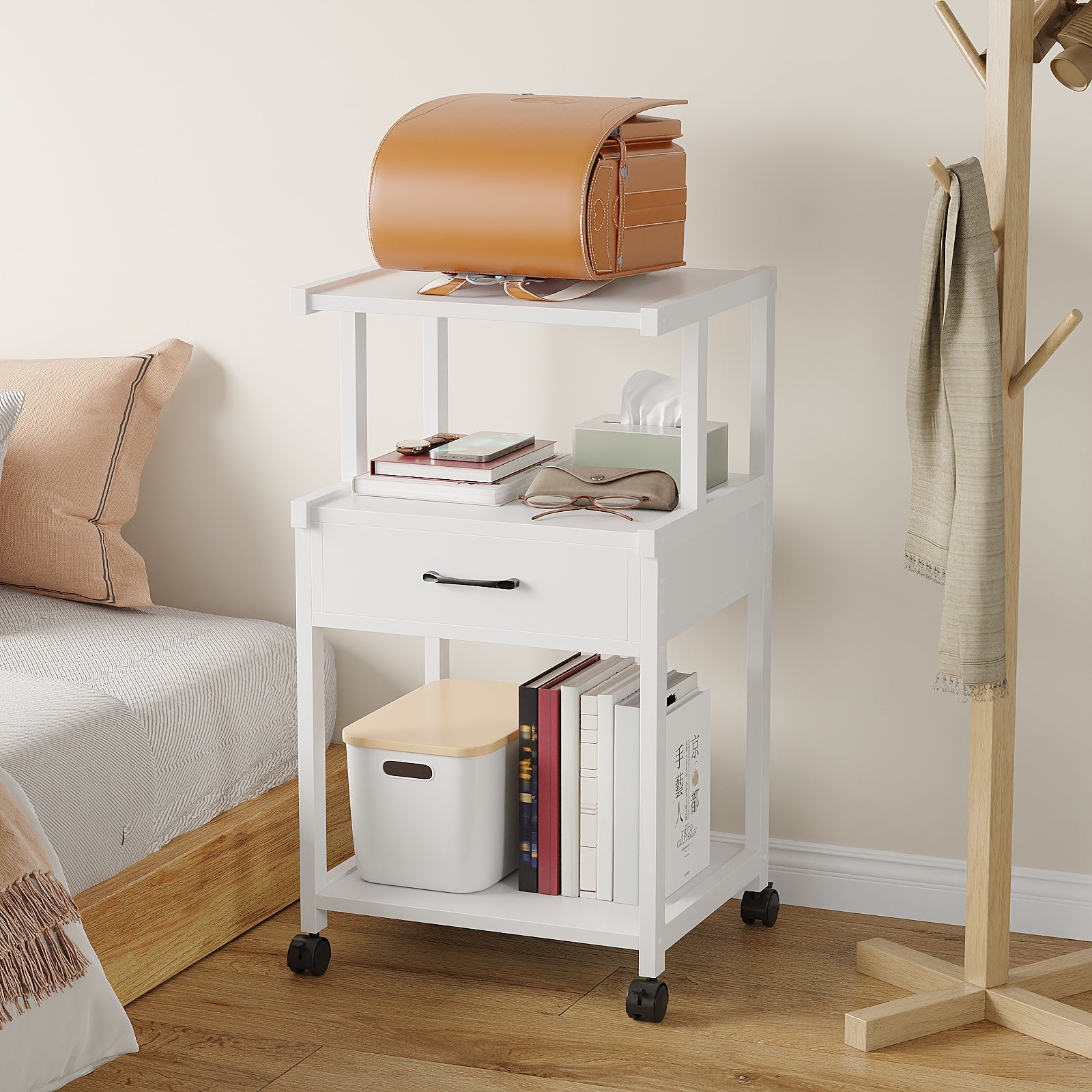 3-Tier Printer Cart on Wheels Multiple Print Stands with Drawer Home Printer Stand for Home Office Study Kitchen