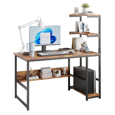 Computer Desk with 4-Tier Storage Shelves Modern Large Office Desk