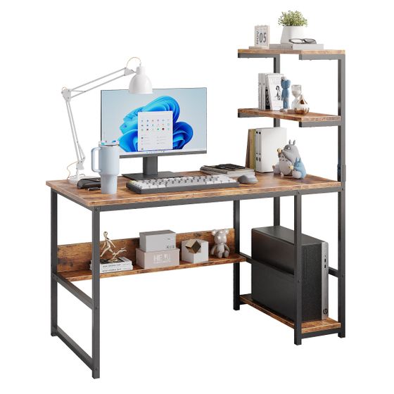 Computer Desk with 4-Tier Storage Shelves Modern Large Office Desk
