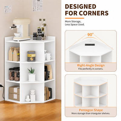 4-Tier Corner Storage Cabinet with USB Ports & Outlets, 9 Cubes