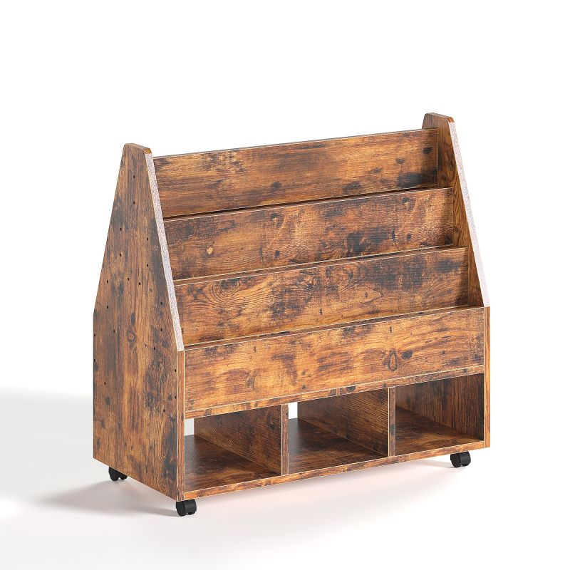 4 Tier Double Sided Mobile Bookcase Display Stand with 3 Cube Units Magazine Bookshelf