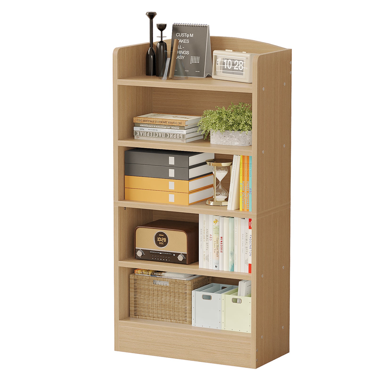 5-Tier Bookcase, 47" Wood Tall Bookshelf and Bookshelves, Floor Standing Book Shelf Display Storage Shelves for Bedroom Library Living Room Home Office