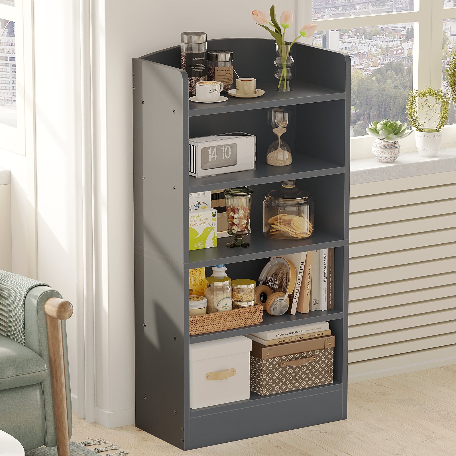 5-Tier Bookcase, 47" Wood Tall Bookshelf and Bookshelves, Floor Standing Book Shelf Display Storage Shelves for Bedroom Library Living Room Home Office