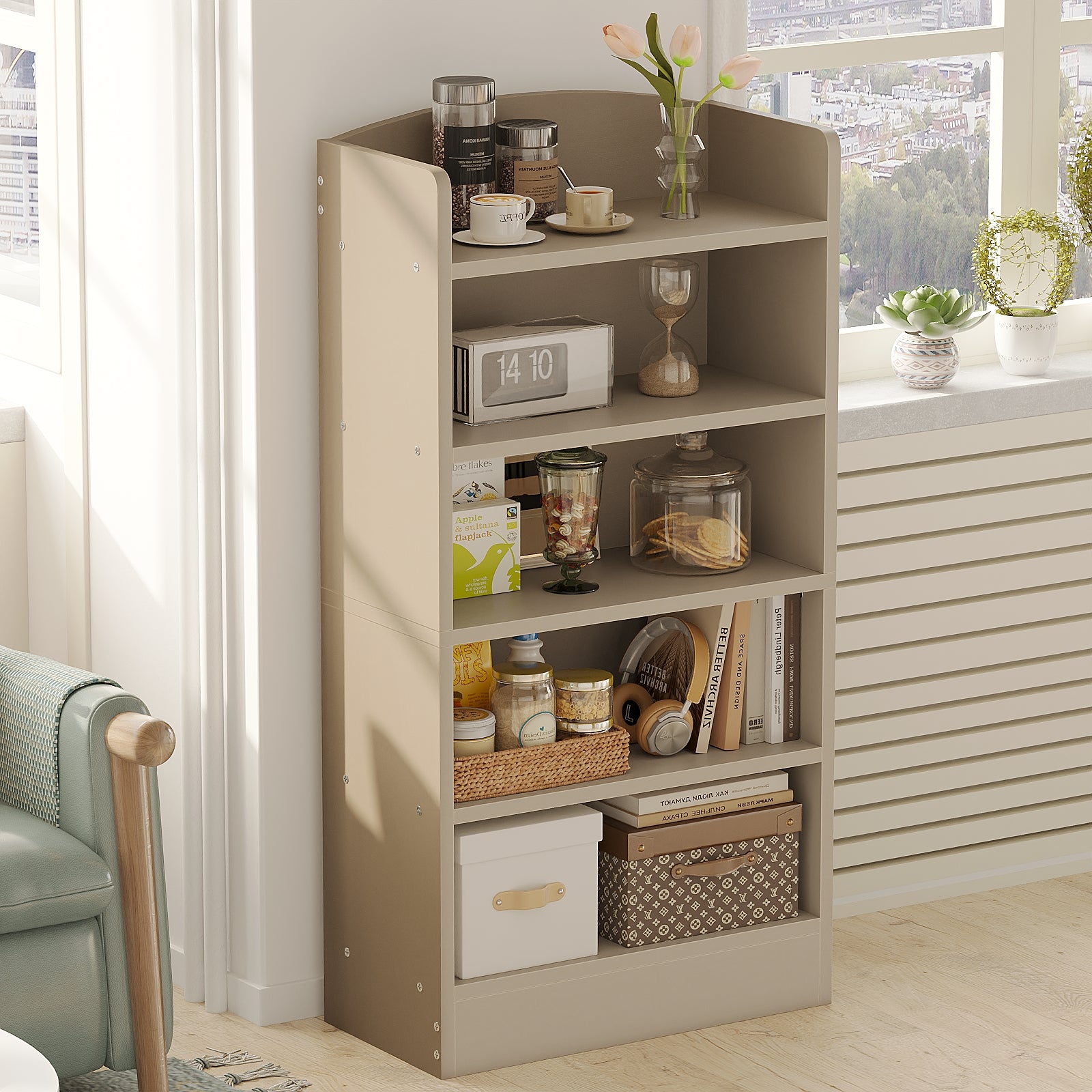 5-Tier Bookcase, 47" Wood Tall Bookshelf and Bookshelves, Floor Standing Book Shelf Display Storage Shelves for Bedroom Library Living Room Home Office