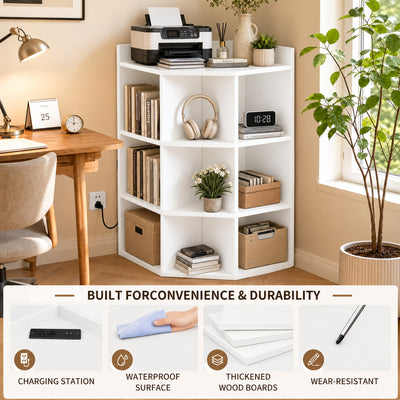 4-Tier Corner Storage Cabinet with USB Ports & Outlets, 9 Cubes