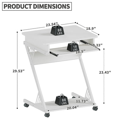 Computer Desk for Small Spaces with Wheels and Bottom Shelves