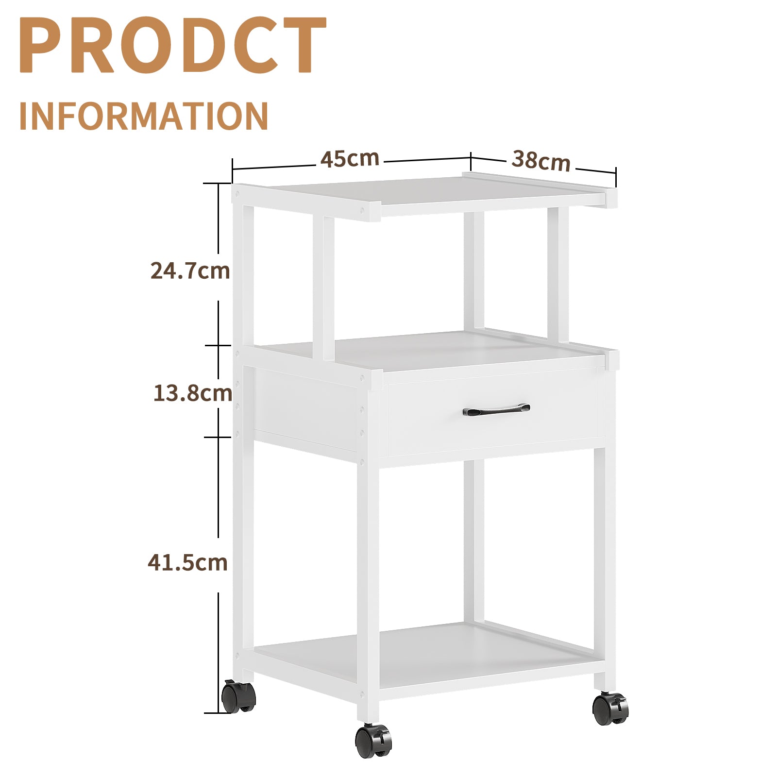 3-Tier Printer Cart on Wheels Multiple Print Stands with Drawer Home Printer Stand for Home Office Study Kitchen
