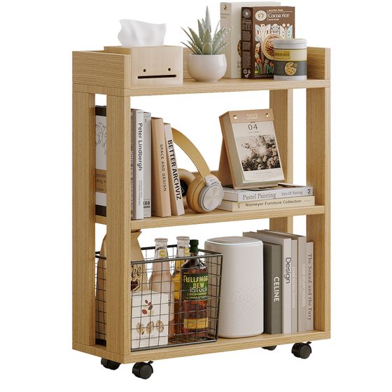3-Tier Open Wood Shelving Unit Mobile Storage