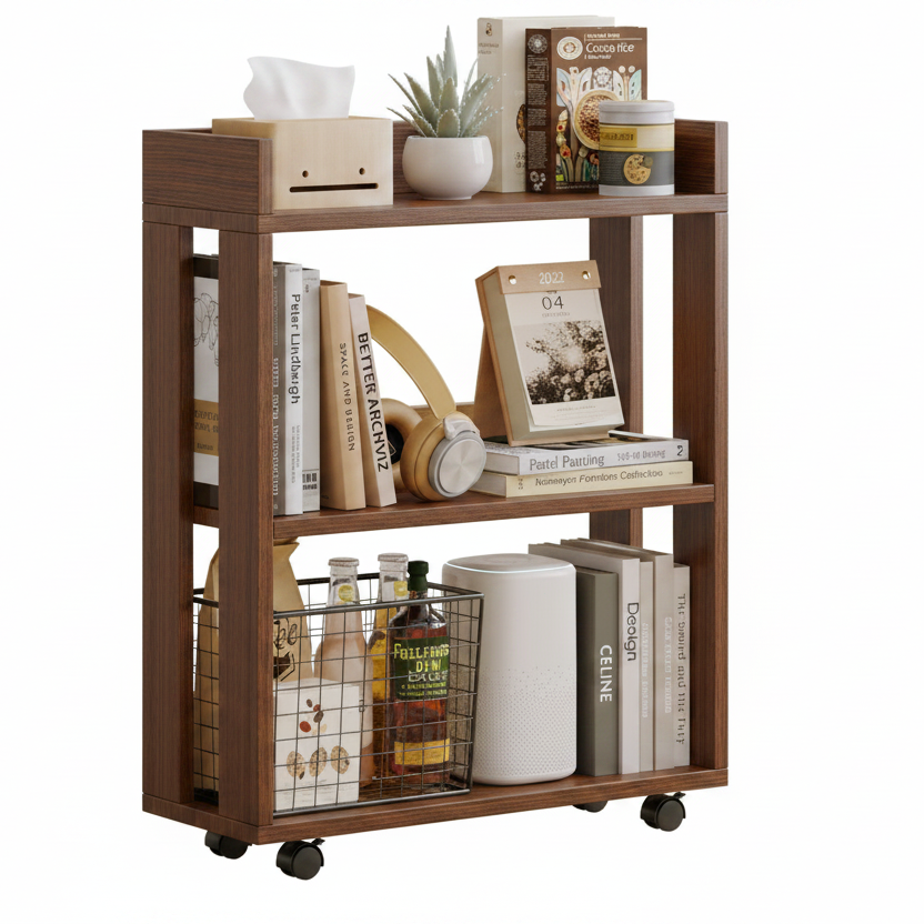 3-Tier Rolling Bookshelf with 3 Storage Cubes – Alisened