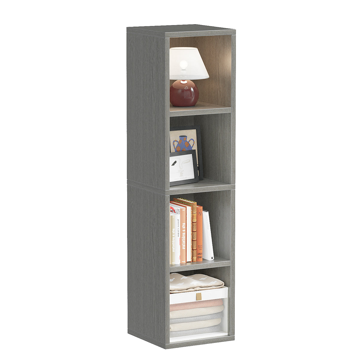 4-Tier Narrow Bookshelf, Tall Slim Cube Bookcase for Small Spaces