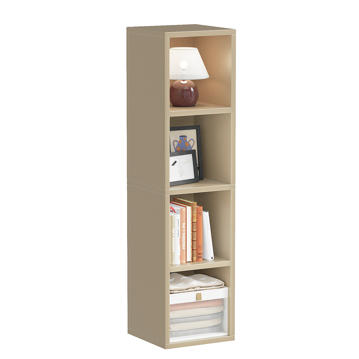 4-Tier Narrow Bookshelf, Tall Slim Cube Bookcase for Small Spaces