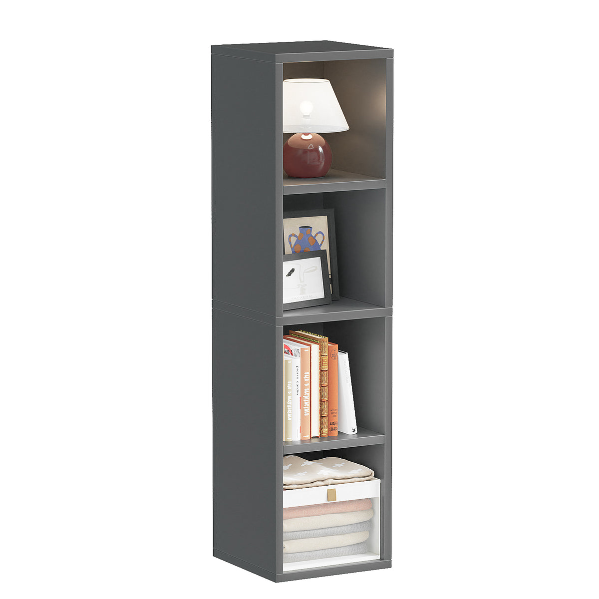 4-Tier Narrow Bookshelf, Tall Slim Cube Bookcase for Small Spaces