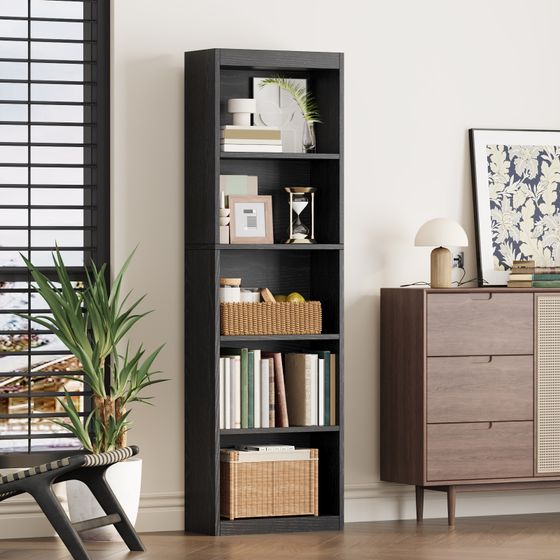 5 Tier Bookshelf, 20 Inches Wide Wooden Storage Shelves, Floor Standing Open Bookcase for HomeOffice, Bedroom, Living Room