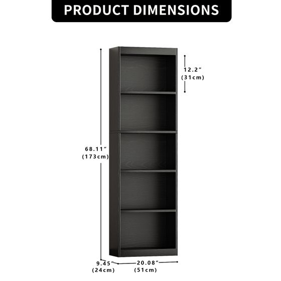 5 Tier Bookshelf, 20 Inches Wide Wooden Storage Shelves, Floor Standing Open Bookcase for HomeOffice, Bedroom, Living Room