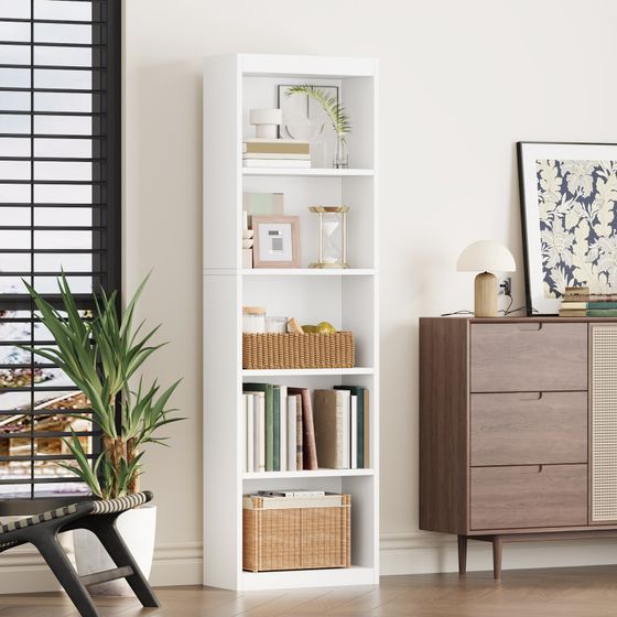 5 Tier Bookshelf, 20 Inches Wide Wooden Storage Shelves, Floor Standing Open Bookcase for HomeOffice, Bedroom, Living Room