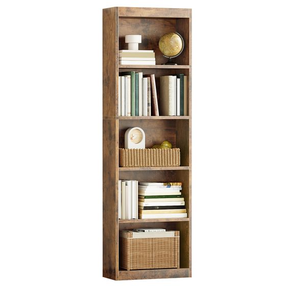 5 Tier Bookshelf, 20 Inches Wide Wooden Storage Shelves, Floor Standing Open Bookcase for HomeOffice, Bedroom, Living Room
