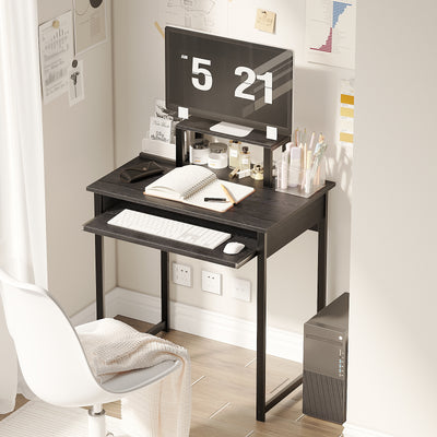 Computer Desk with Monitor Stand and Keyboard Tray, Modern Home Office Writing Desk with Sturdy Metal Frame