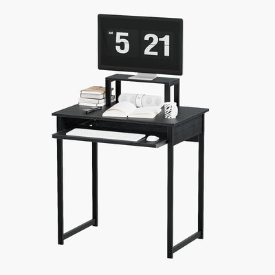 Computer Desk with Monitor Stand and Keyboard Tray, Modern Home Office Writing Desk with Sturdy Metal Frame