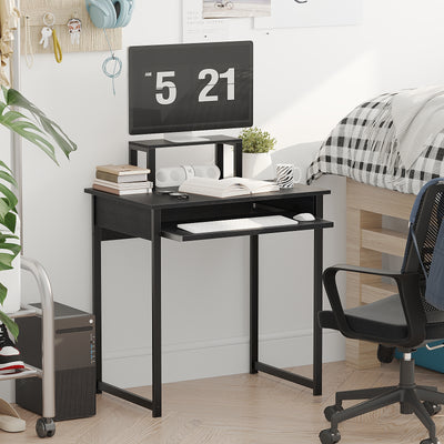 Computer Desk with Monitor Stand and Keyboard Tray, Modern Home Office Writing Desk with Sturdy Metal Frame