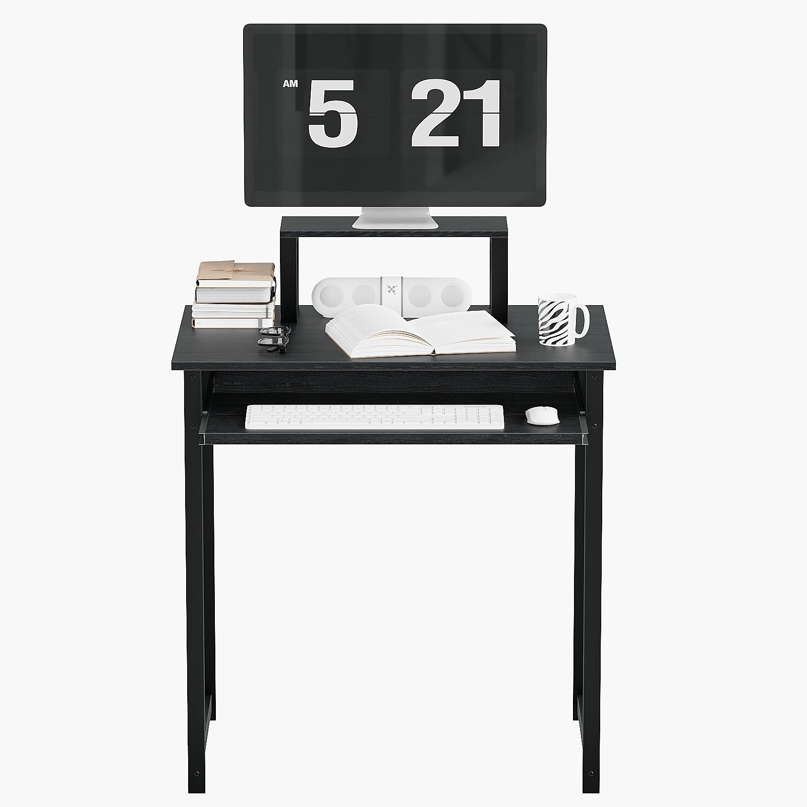 Computer Desk with Monitor Stand and Keyboard Tray, Modern Home Office Writing Desk with Sturdy Metal Frame