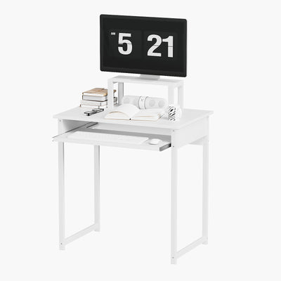 Modern Computer Desk with Monitor Stand and Keyboard Tray,Small Writing Study Table for Home Office,Space Saving Design,Simple Workstation for Bedroom & Living Room
