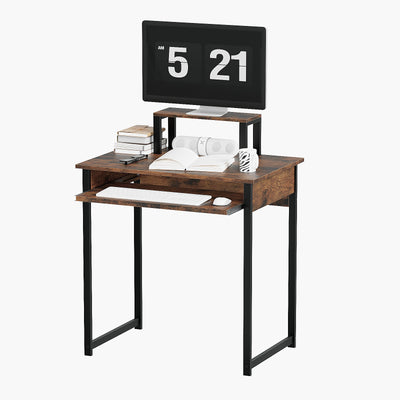 Computer Desk with Monitor Stand and Keyboard Tray, Modern Home Office Writing Desk with Sturdy Metal Frame