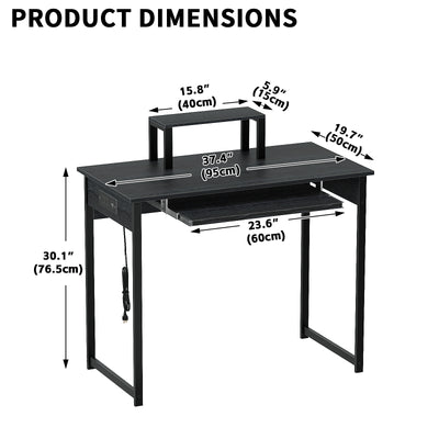 Computer Desk with Monitor Stand, Keyboard Tray and Power Strip, Modern Home Office Writing Desk