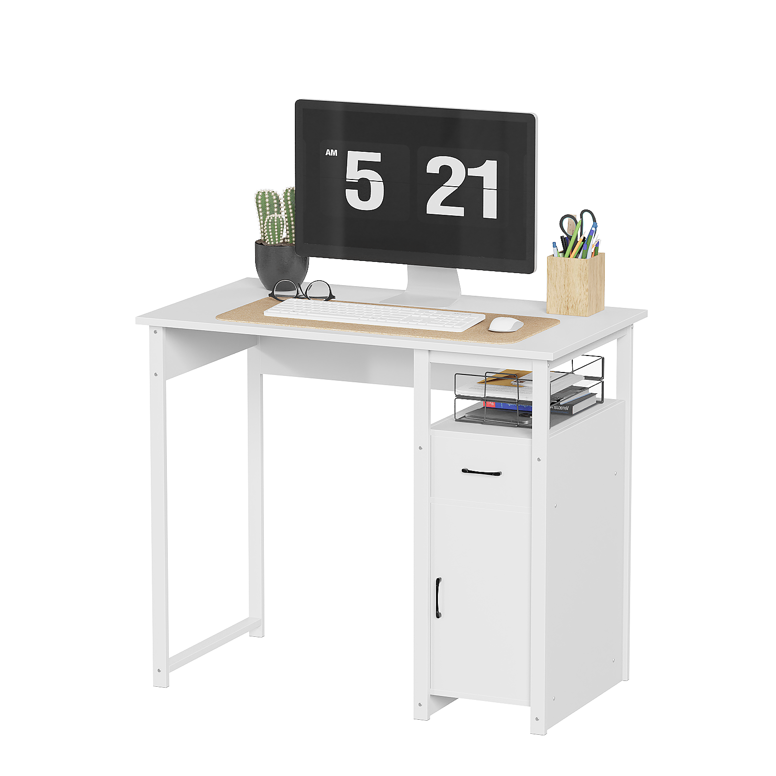 Computer Desk with Storage Drawer and Cabinet,Home Office Desk,Modern Study Writing Table for Small Spaces,Metal Frame PC Workstation