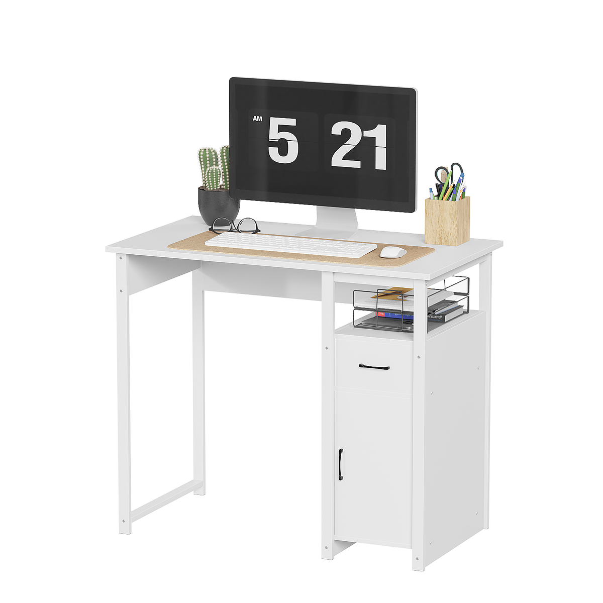 Computer Desk with Drawer and Storage Cabinet for Home Office