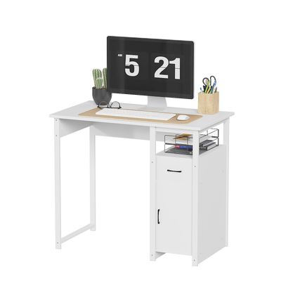 Computer Desk with Storage Drawer and Cabinet,Home Office Desk,Modern Study Writing Table for Small Spaces,Metal Frame PC Workstation
