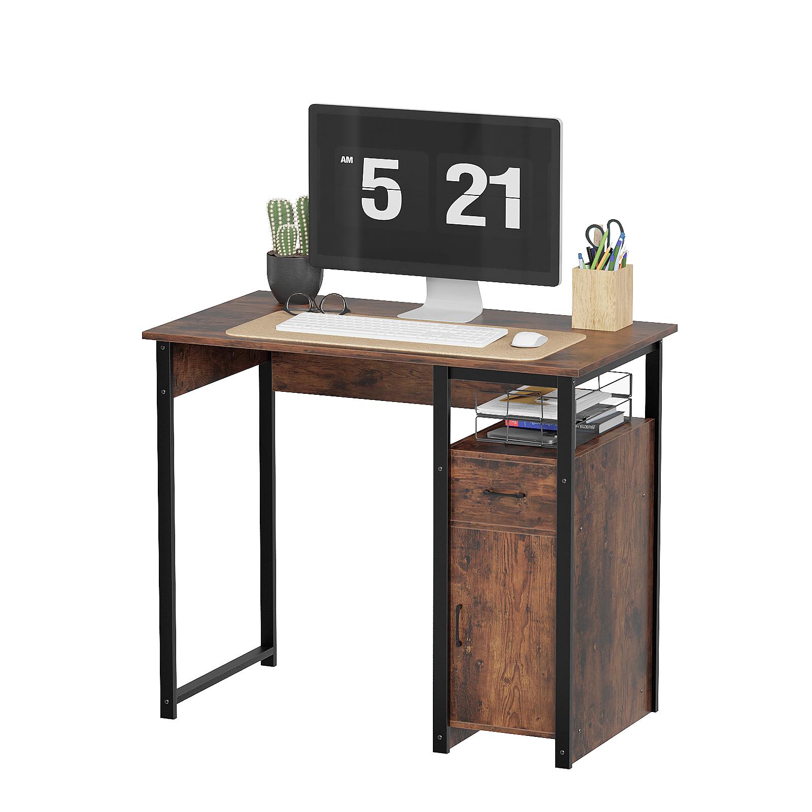 Computer Desk with Storage Drawer and Cabinet,Home Office Desk,Modern Study Writing Table for Small Spaces,Metal Frame PC Workstation
