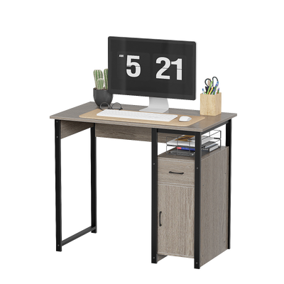 Computer Desk with Storage Drawer and Cabinet,Home Office Desk,Modern Study Writing Table for Small Spaces,Metal Frame PC Workstation