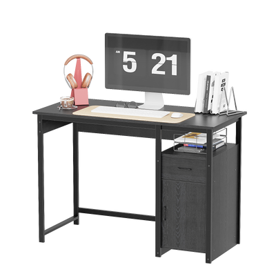 Computer Desk with Storage Drawer and Cabinet,Home Office Desk,Modern Study Writing Table for Small Spaces,Metal Frame PC Workstation