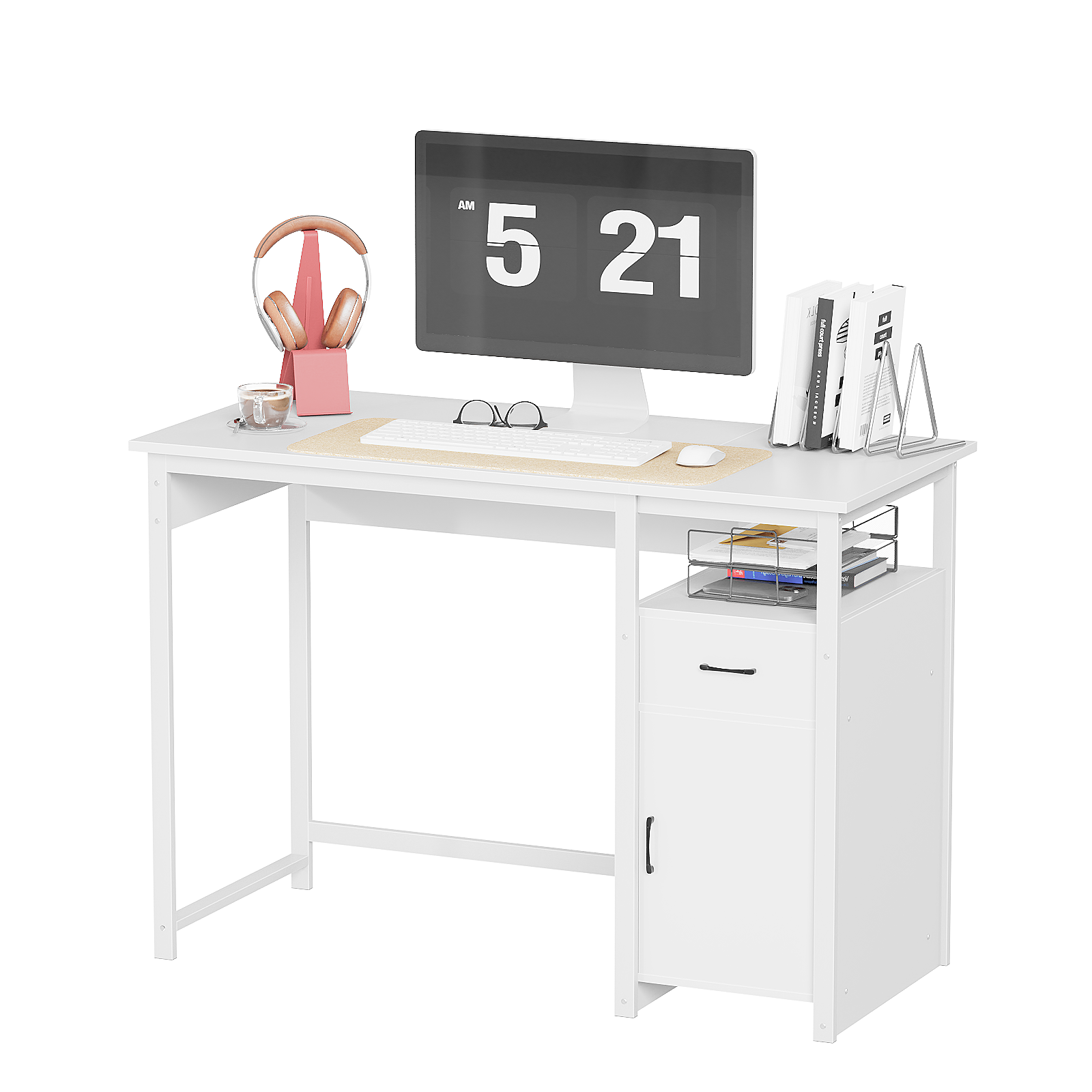 Computer Desk with Storage Drawer and Cabinet,Home Office Desk,Modern Study Writing Table for Small Spaces,Metal Frame PC Workstation