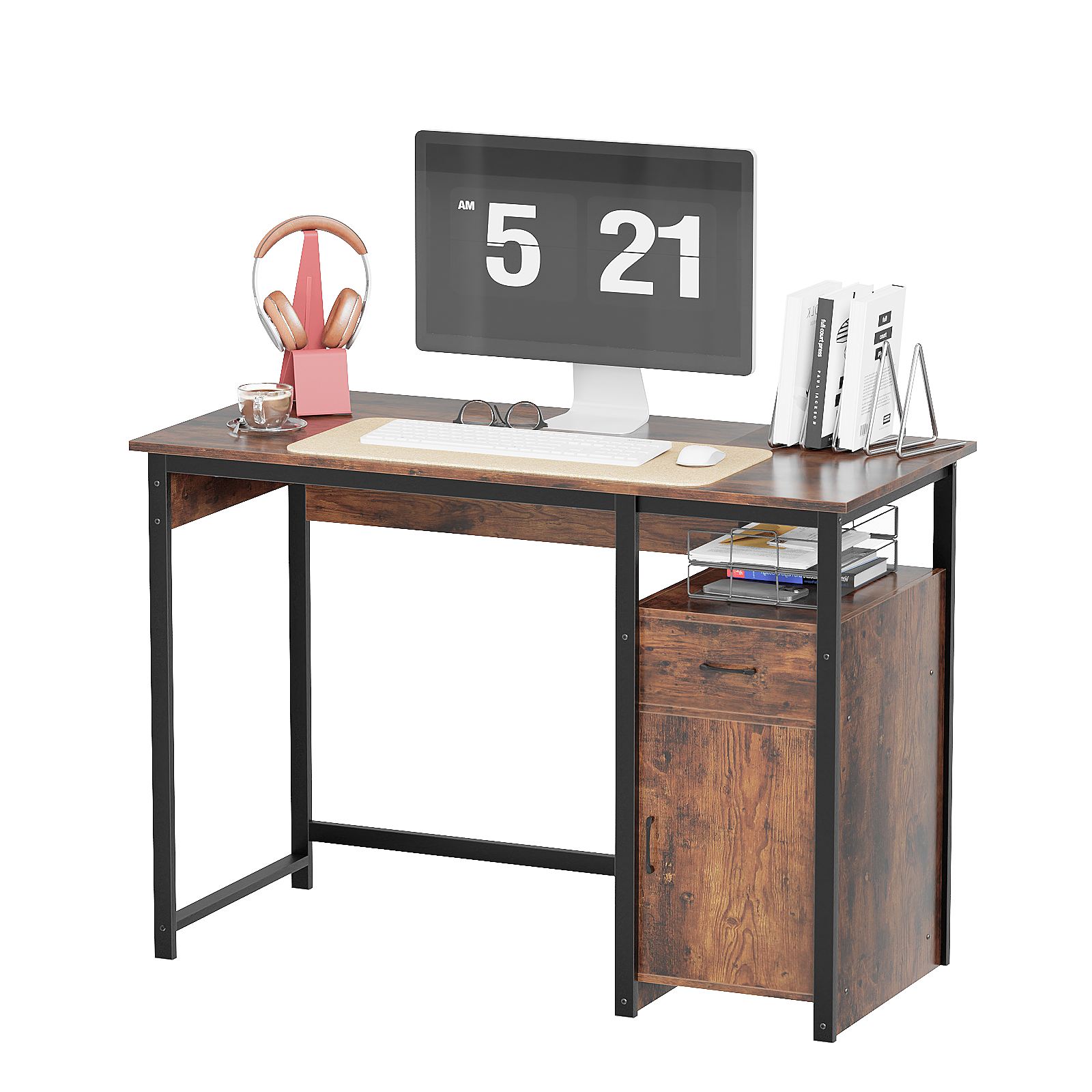 Computer Desk with Storage Drawer and Cabinet,Home Office Desk,Modern Study Writing Table for Small Spaces,Metal Frame PC Workstation