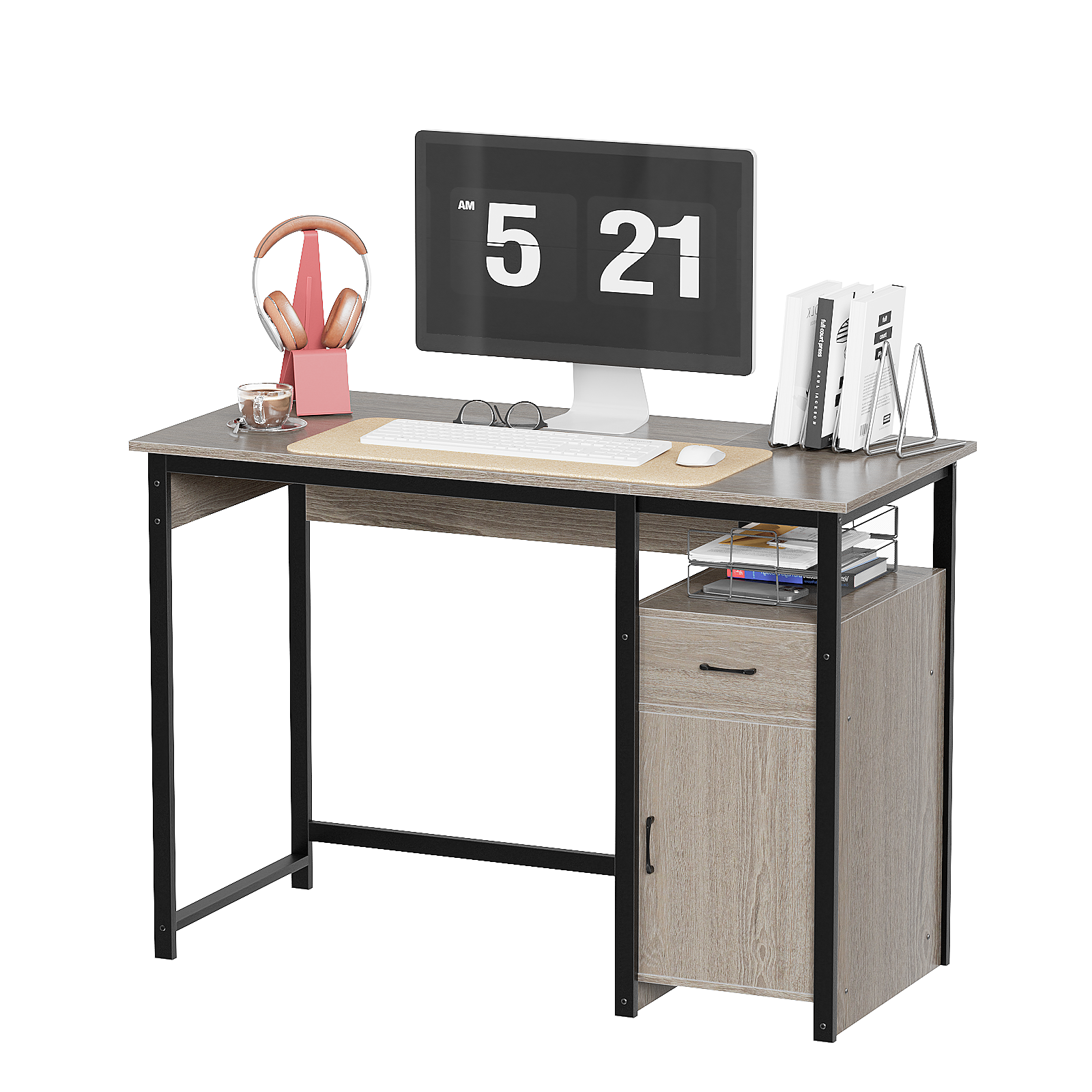 Computer Desk with Storage Drawer and Cabinet,Home Office Desk,Modern Study Writing Table for Small Spaces,Metal Frame PC Workstation