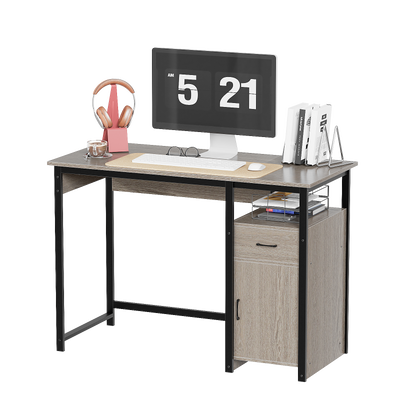 Computer Desk with Storage Drawer and Cabinet,Home Office Desk,Modern Study Writing Table for Small Spaces,Metal Frame PC Workstation