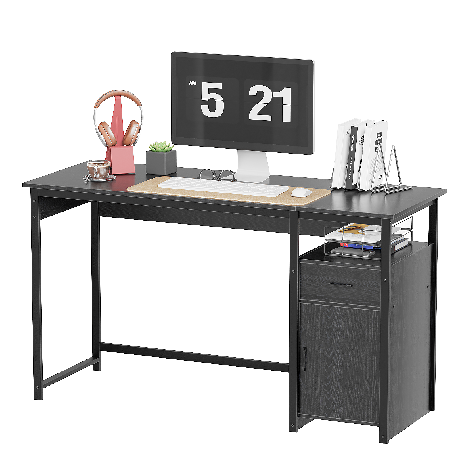 Computer Desk with Storage Drawer and Cabinet,Home Office Desk,Modern Study Writing Table for Small Spaces,Metal Frame PC Workstation