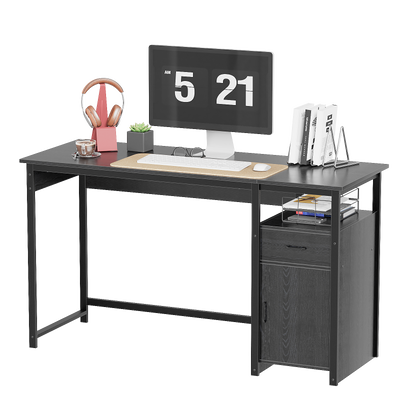Computer Desk with Storage Drawer and Cabinet,Home Office Desk,Modern Study Writing Table for Small Spaces,Metal Frame PC Workstation