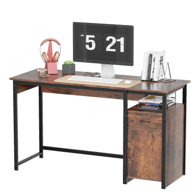 Computer Desk with Storage Drawer and Cabinet,Home Office Desk,Modern Study Writing Table for Small Spaces,Metal Frame PC Workstation
