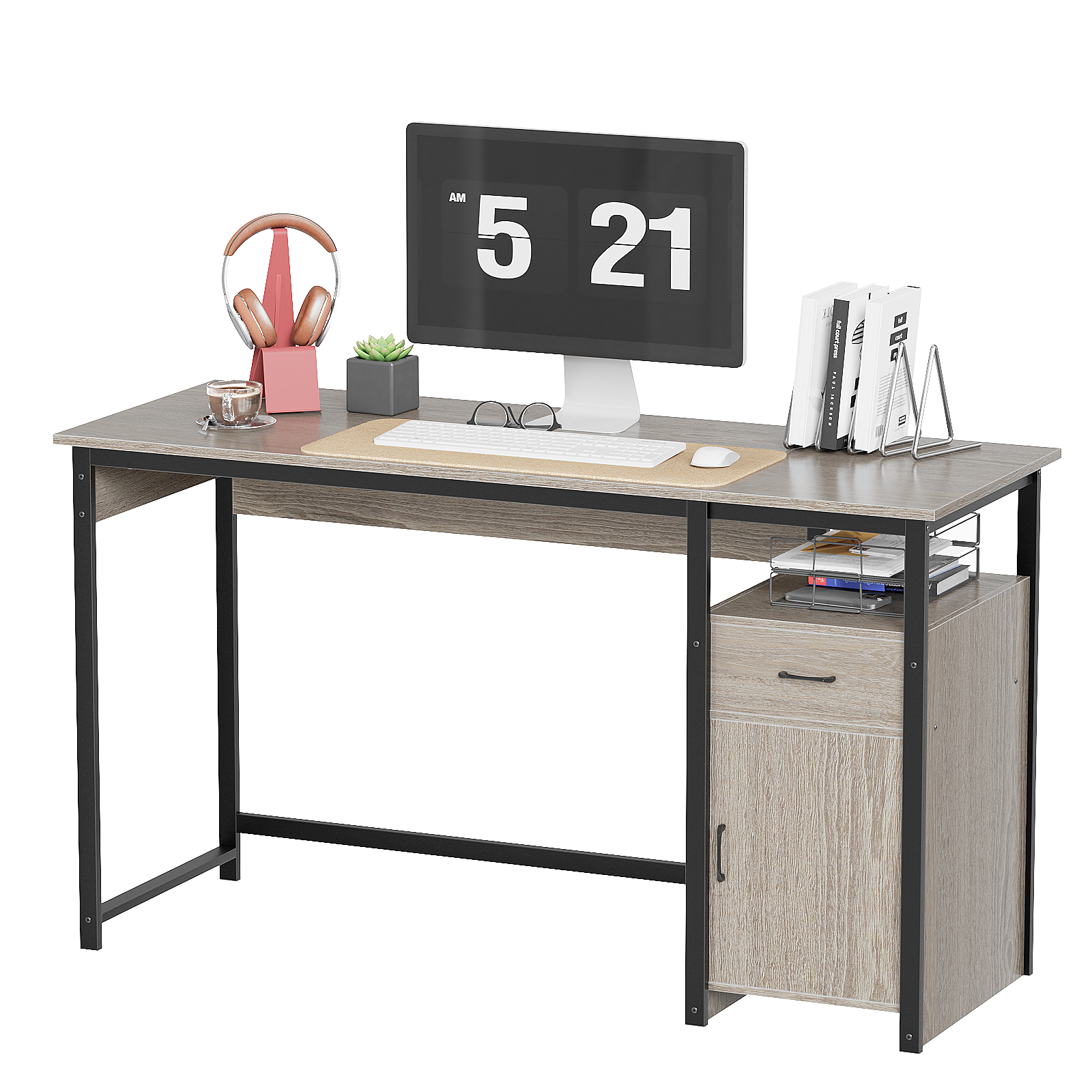 Computer Desk with Storage Drawer and Cabinet,Home Office Desk,Modern Study Writing Table for Small Spaces,Metal Frame PC Workstation