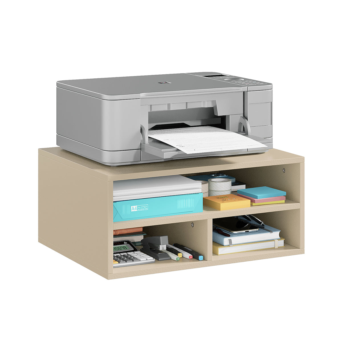 Desktop Printer Stand with 3 Storage Compartments for Home Office