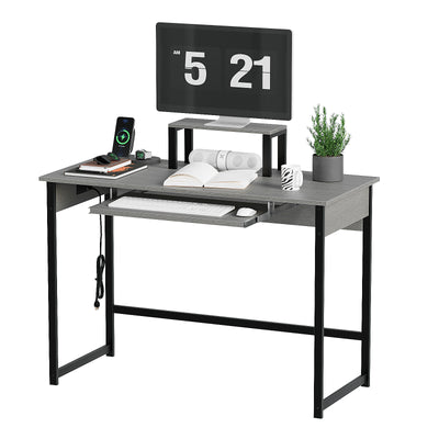Modern Computer Desk with Keyboard Tray & Monitor Stand, Home Office Desk for Small Spaces, Study Writing Table with Storage Shelves, Gaming Desk, Black