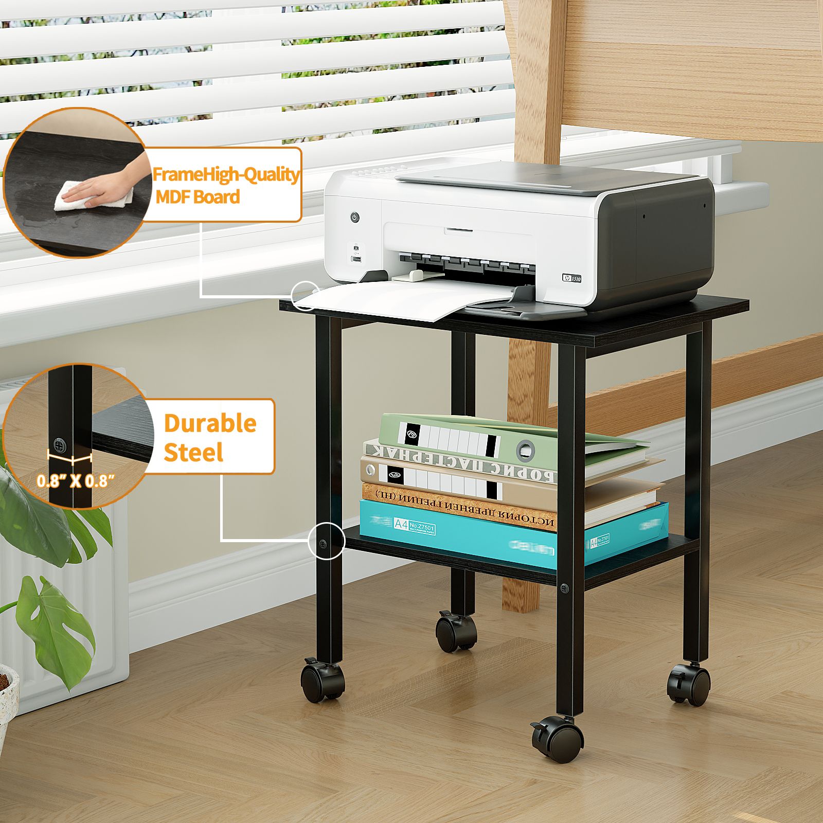 2_tier_industrial_printer_stand_under_desk_storage_shelf_steel_frame_5