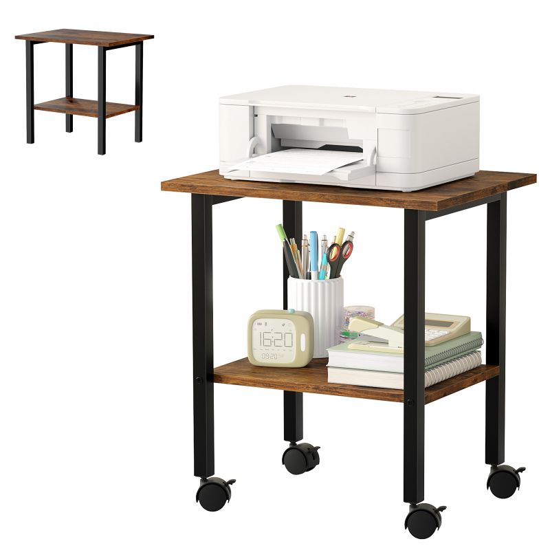 2_tier_industrial_printer_stand_under_desk_storage_shelf_steel_frame_2