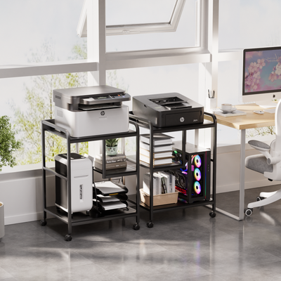 3-Tier Rolling Printer Stand with Storage Shelves for Home Office