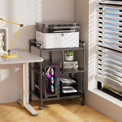 3-Tier Rolling Printer Stand with Storage Shelves for Home Office