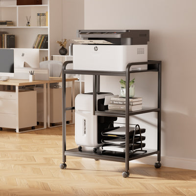3-Tier Rolling Printer Stand with Storage Shelves for Home Office