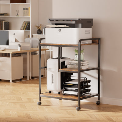 3-Tier Rolling Printer Stand with Storage Shelves for Home Office