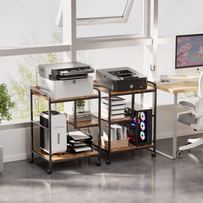 3-Tier Rolling Printer Stand with Storage Shelves for Home Office